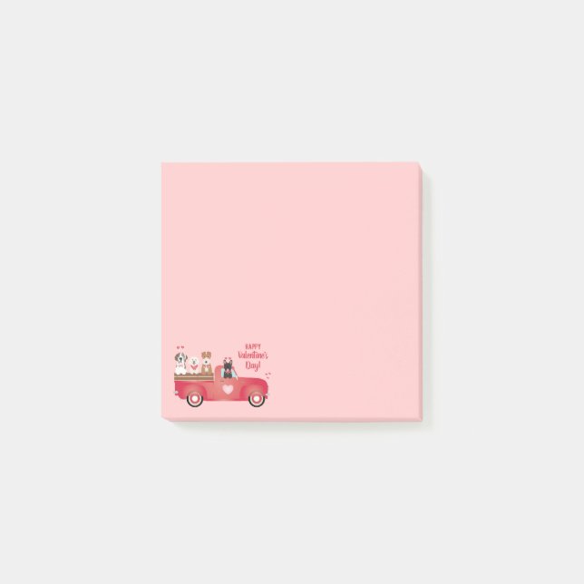 Alla hjärtans dag Pickupa Lastbil Kärlek Hundar Post-it Block (Framsida)