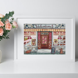 Alla hjärtans dag Pizza Shop Watercolor Poster