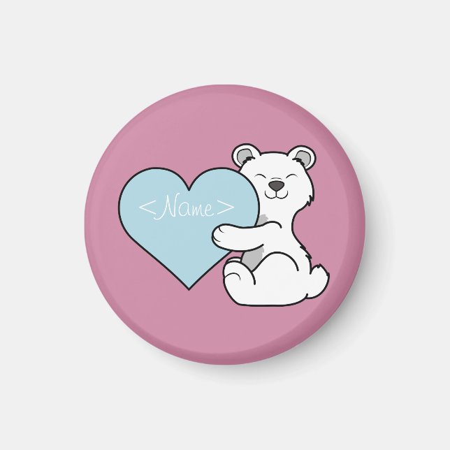 Alla hjärtans dag Polar Bear med ljusblått hjärta Magnet (Framsidan)