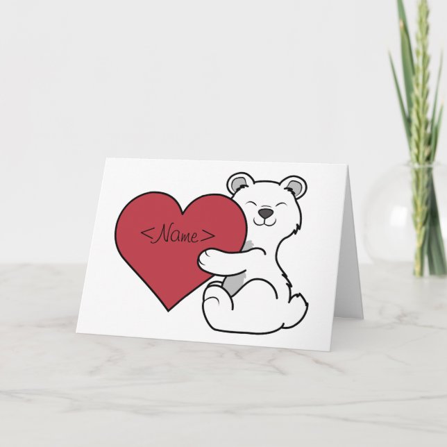 Alla hjärtans dag Polar Bear med Red Heart Helgkort (Framsida)