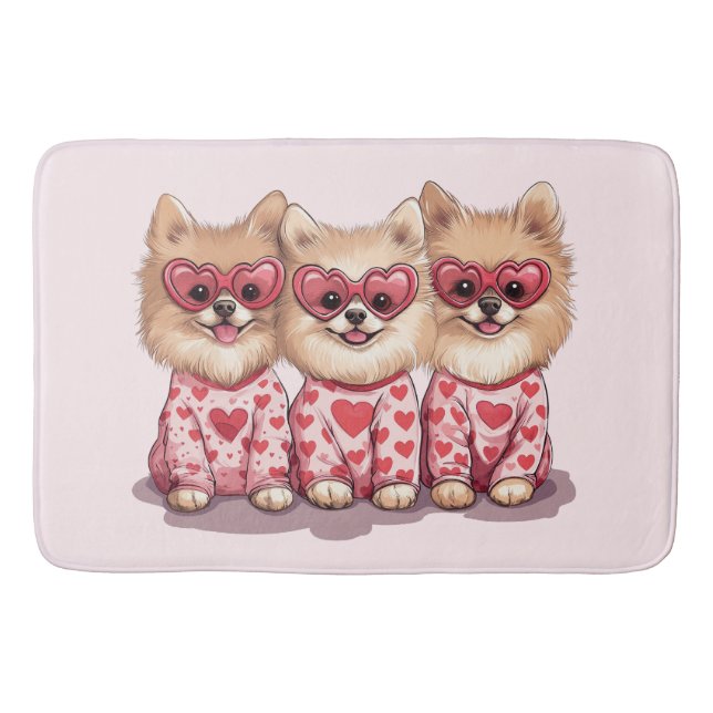 Alla hjärtans dag Pomeranian hundar Badrumsmatta (Framsidan)