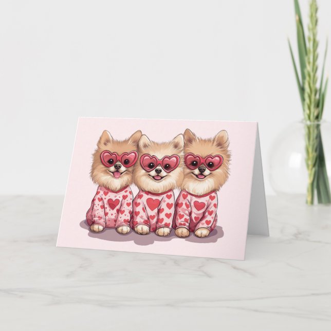 Alla hjärtans dag Pomeranian hundar Helgkort (Framsida)