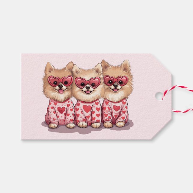 Alla hjärtans dag Pomeranian hundar Presentetikett (Framsidan (Horizontal))