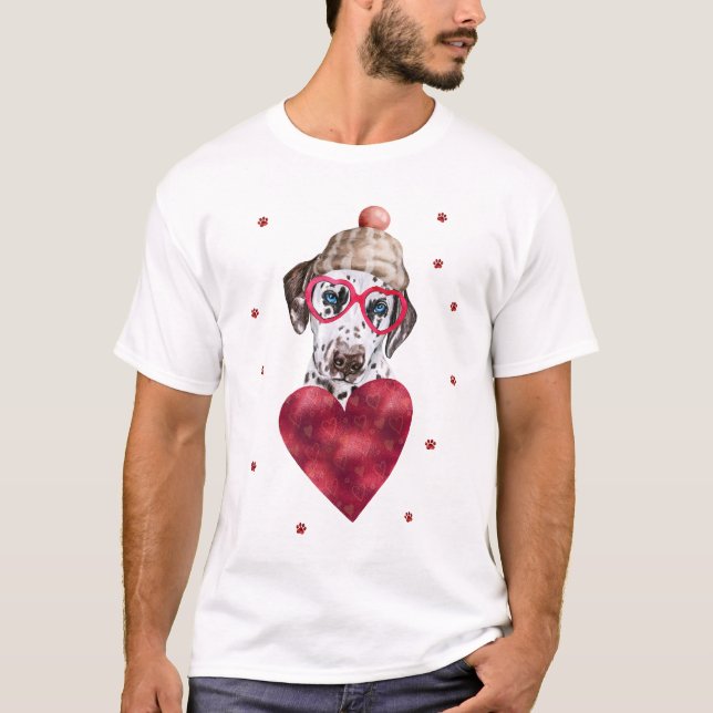 Alla hjärtans dag present Dalmatian Hund T Shirt (Framsida)