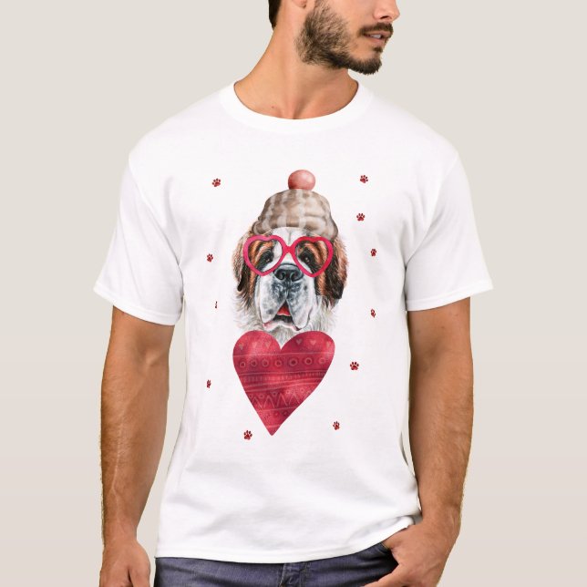Alla hjärtans dag present Sankt Bernhard Hund T Shirt (Framsida)