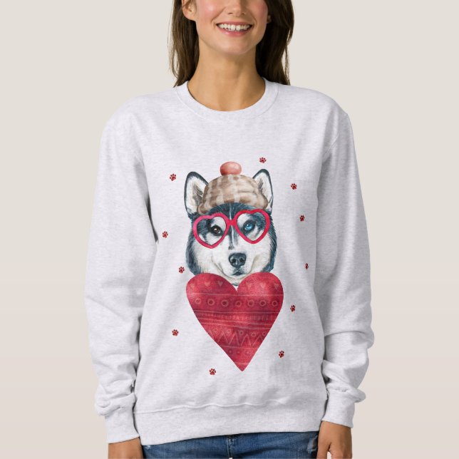 Alla hjärtans dag present Siberian Husky Hund T Shirt (Framsida)