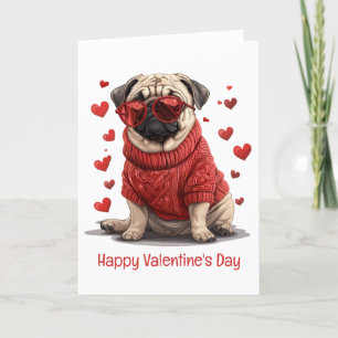 Alla hjärtans dag Pug Hund Helgkort