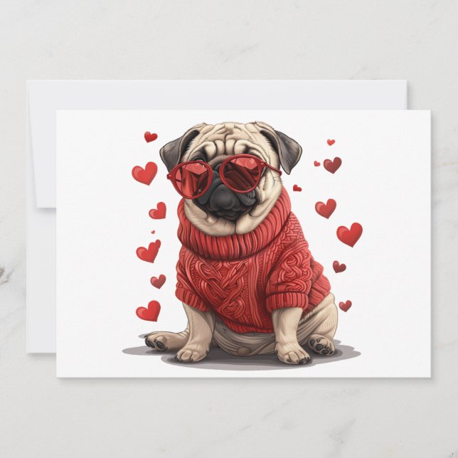Alla hjärtans dag Pug Hund Julkort (Framsida)