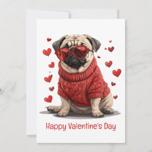 Alla hjärtans dag Pug Hund Julkort