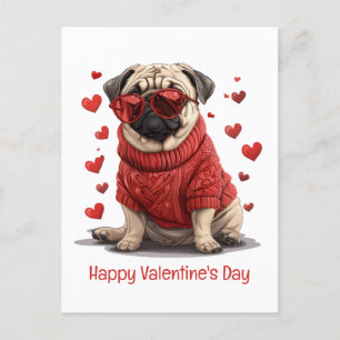 Alla hjärtans dag Pug Hund Vykort