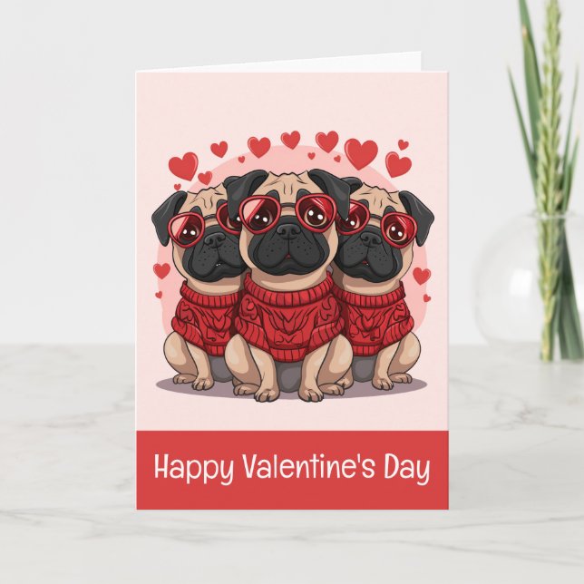 Alla hjärtans dag Pug Hundar Helgkort (Framsida)
