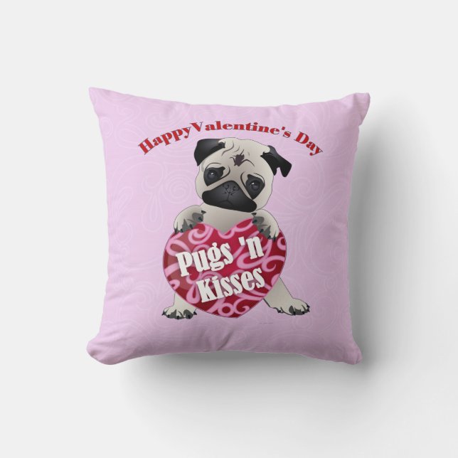 Alla hjärtans dag Pugs N Kisses Pug Tees, gåvor Kudde (Framsida)
