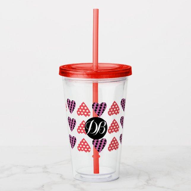 Alla hjärtans dag punktskrift hjärtan monogram take away mugg (Framsida)