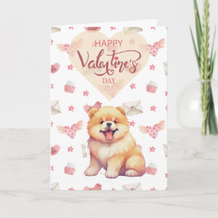 Alla hjärtans dag, Puppy Chow Chow Hund Valentine Tack Kort