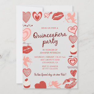 Alla hjärtans dag quinceanera inbjudan sött mönste