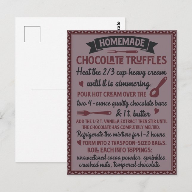 Alla hjärtans dag Recept på hemlagad chokladtruffe Vykort (Fram/baksida)