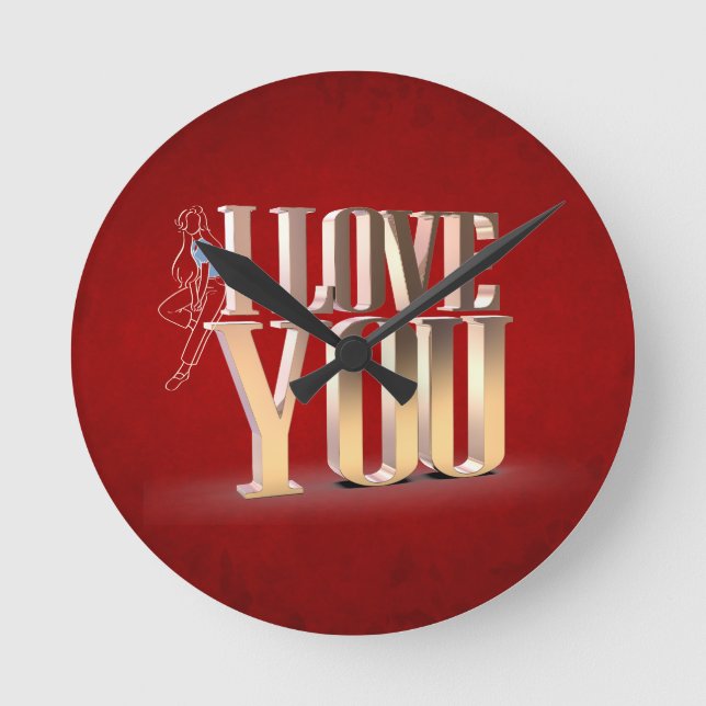 Alla hjärtans dag Red 3D I Kärlek You Rund Klocka (Framsida)