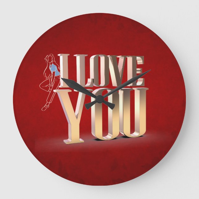 Alla hjärtans dag Red 3D I Kärlek You Stor Klocka (Framsida)