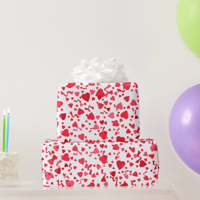 Alla hjärtans dag Red Confetti Hearts Mönster Presentpapper (Festgåvor)