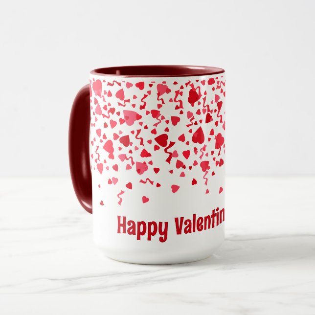 Alla hjärtans dag Red Confetti Hearts Mugg (Framsida vänster)