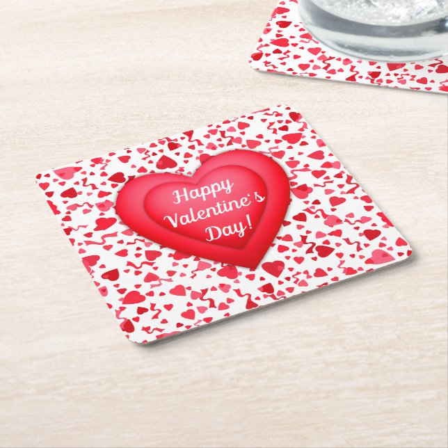 Alla hjärtans dag Red Confetti Hearts Personlig Underlägg Papper Kvadrat (Vinklad)
