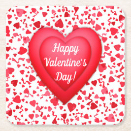 Alla hjärtans dag Red Confetti Hearts Personlig Underlägg Papper Kvadrat