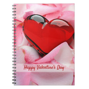 Alla hjärtans dag Red Glass Heart Ro Petals Anteckningsbok