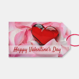 Alla hjärtans dag Red Glass Heart Ro Petals Presentetikett