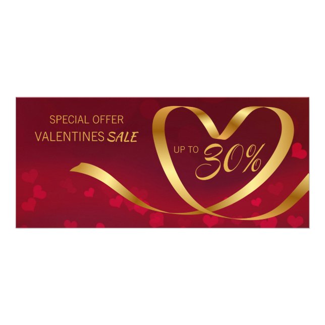 Alla hjärtans dag Red Guld Heart-rabatt Reklamkort (Framsidan)