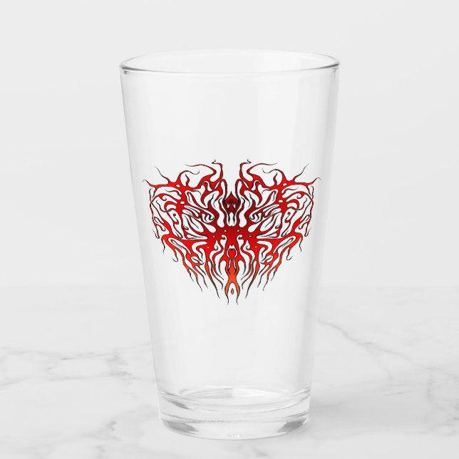 Alla hjärtans dag Red Heart Tribal Tattoo Glaskopp (Framsida)