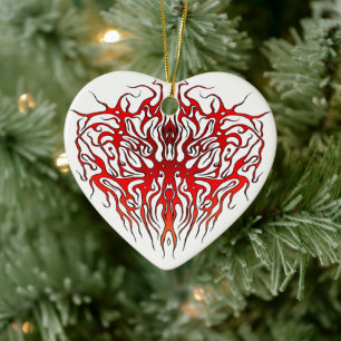 Alla hjärtans dag Red Heart Tribal Tattoo Julgransprydnad Keramik