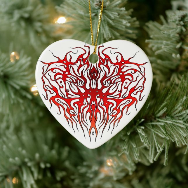 Alla hjärtans dag Red Heart Tribal Tattoo Julgransprydnad Keramik (Träd)