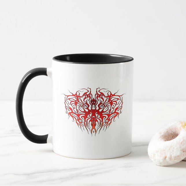 Alla hjärtans dag Red Heart Tribal Tattoo Mugg (Med munk)