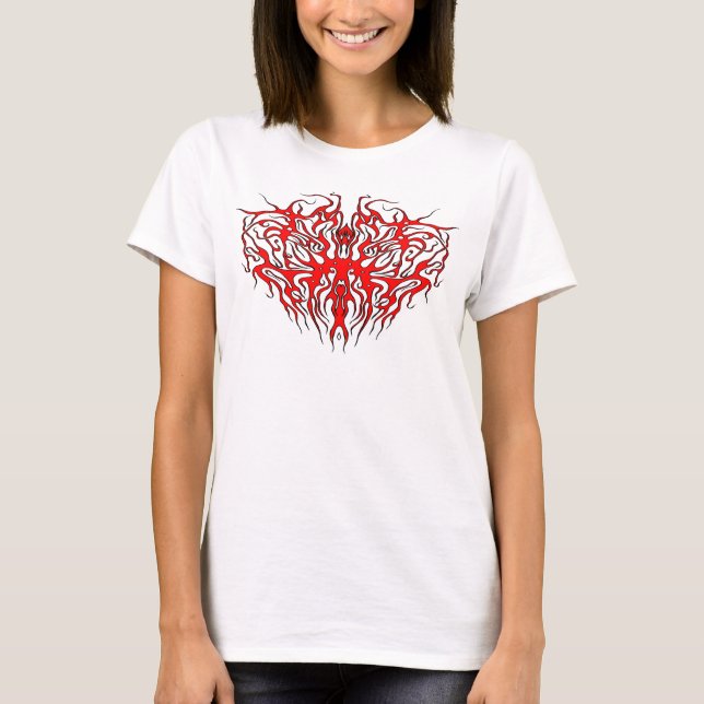 Alla hjärtans dag Red Heart Tribal Tattoo T-shirt (Framsida)