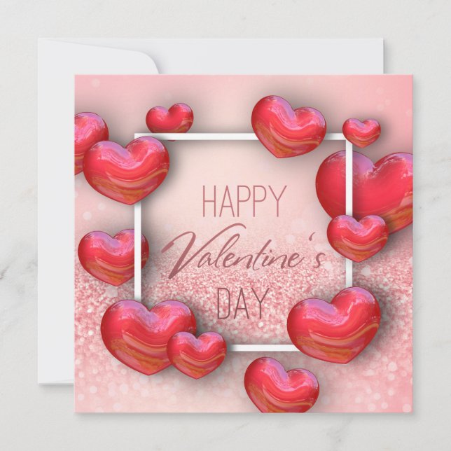 Alla hjärtans dag Red Hearts Glitter - kort (Framsida)