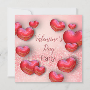 Alla hjärtans dag Red Hearts Glitter Party Inbjudningar