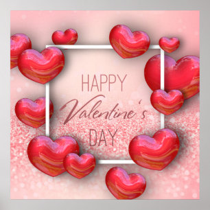 Alla hjärtans dag Red Hearts Glitter Poster Skriv