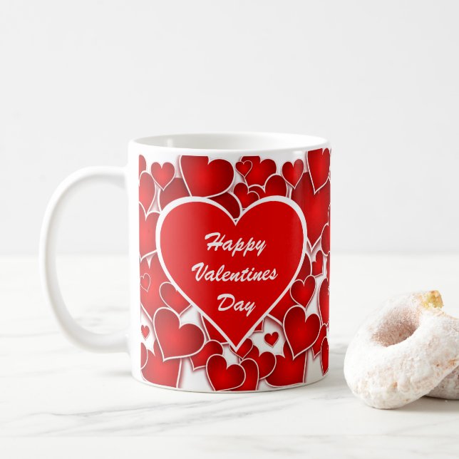 Alla hjärtans dag Red Hearts Kaffemugg (Med munk)