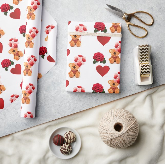 Alla hjärtans dag Red Hearts Nalle Craft Presentpapper (Hantverk)