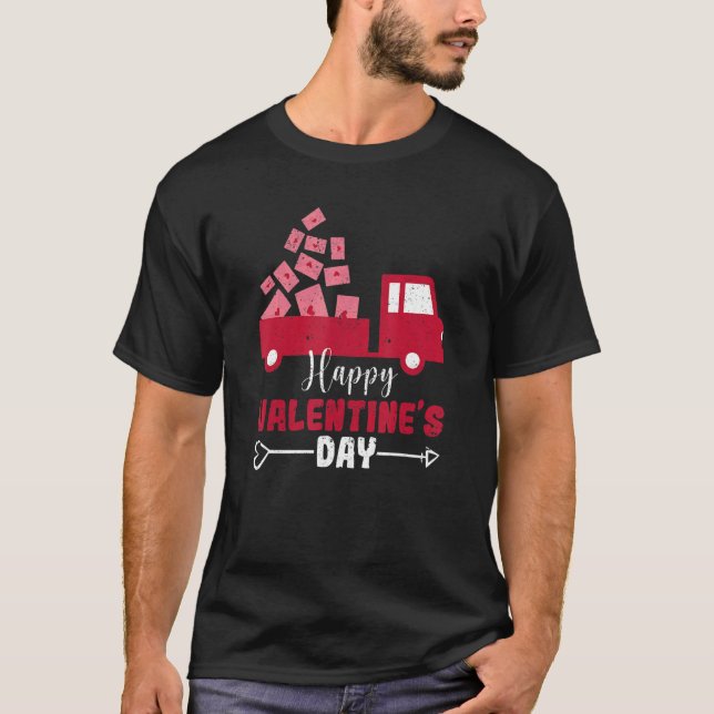 Alla hjärtans dag Red Lastbil med Brev Postal T Shirt (Framsida)