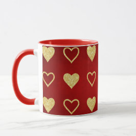 Alla hjärtans dag Red Luxury Golden Hearts Mugg