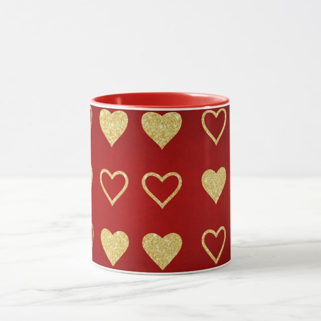 Alla hjärtans dag Red Luxury Golden Hearts Mugg (Center)