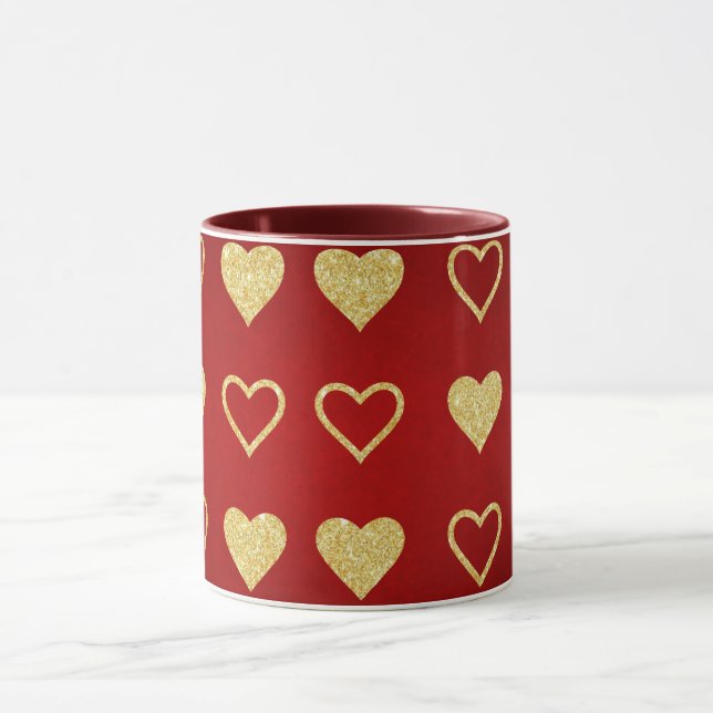 Alla hjärtans dag Red Luxury Golden Hearts Mugg (Center)