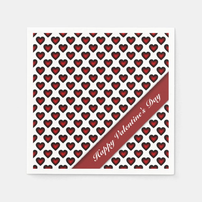 Alla hjärtans dag: Red & White Heart Mönster Napki Pappersservett (Framsidan)