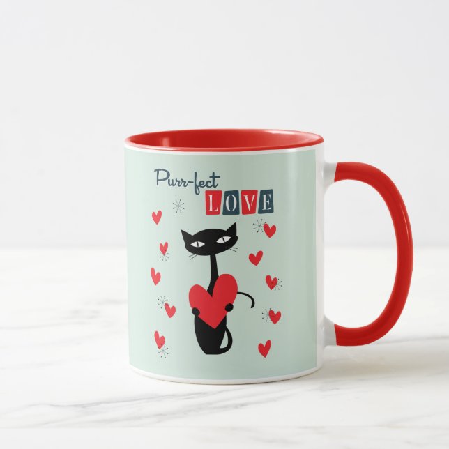 Alla hjärtans dag Retro Mid Century Katt Mugg (Höger)