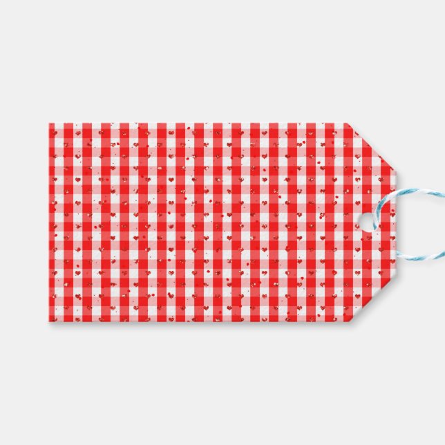 Alla hjärtans dag röd gingham stil mönster presentetikett (Framsidan (Horisontell))