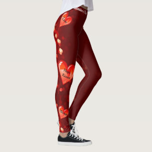Alla hjärtans dag Röd hör din text Leggings