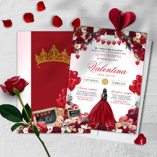 Alla hjärtans dag Röd ros Sweet 15 Quinceanera Inbjudningar