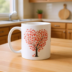 Alla hjärtans dag Röd Rosa Akvarell Hjärtan Träd Kaffemugg