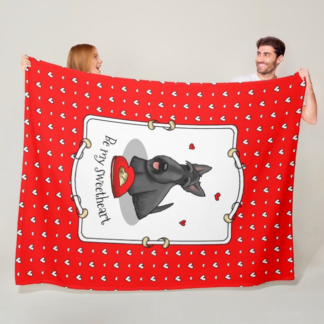 Alla hjärtans dag (röd) Scottie Hund (svart) Cute Fleecefilt (På plats)